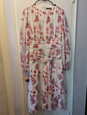 Aveloria Sheer White Dress with Pink Floral Print